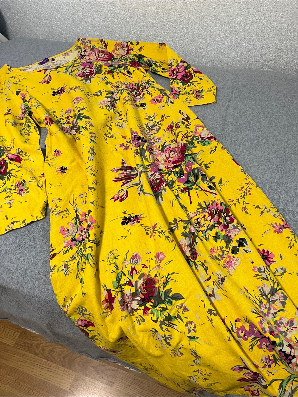 Laganlook Modest Floral Maxi Dress Large Linen  Blend Coastal Vacation Resort